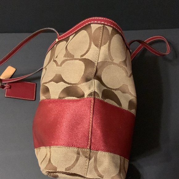 Authentic COACH Signature Tote Bag. Brown/Burgundy. Leather Trim. - Picture 3 of 7